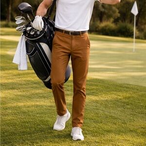 Right of Way Men’s Brown Golf Pants Small Flat Front Travel Athleisure
